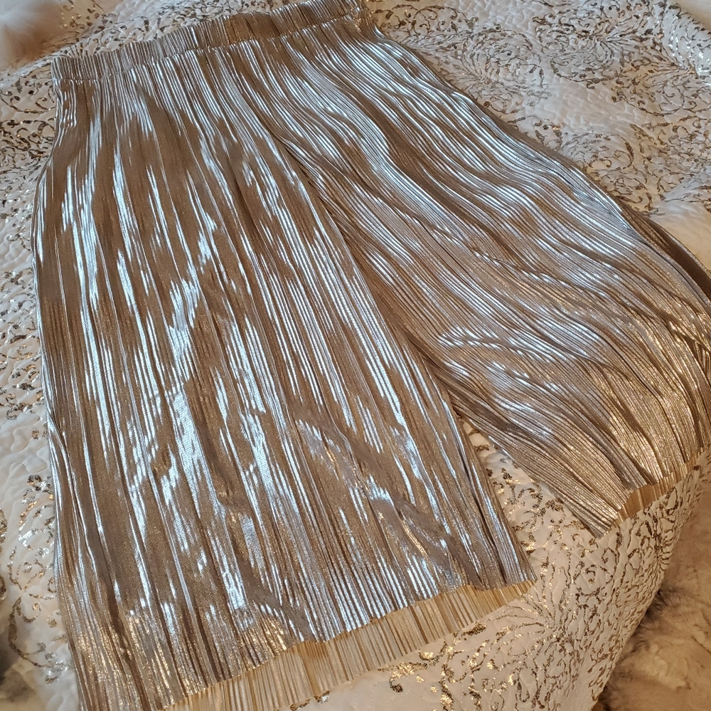 Metallic Accordian Wide Leg Pants